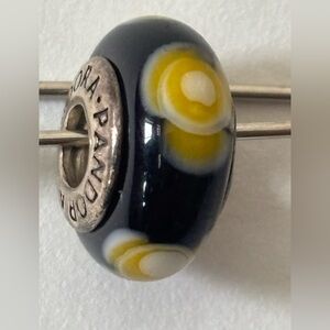 Pandora Retired Flowers For You, Murano Glass Black and Yellow Floral Charm
